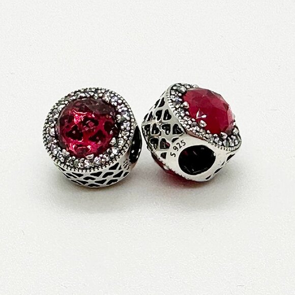 Pandora 925 Sterling Silver Bead Charms CRYSTAL RADIANT HEARTS Dark red - Picture 4 of 4